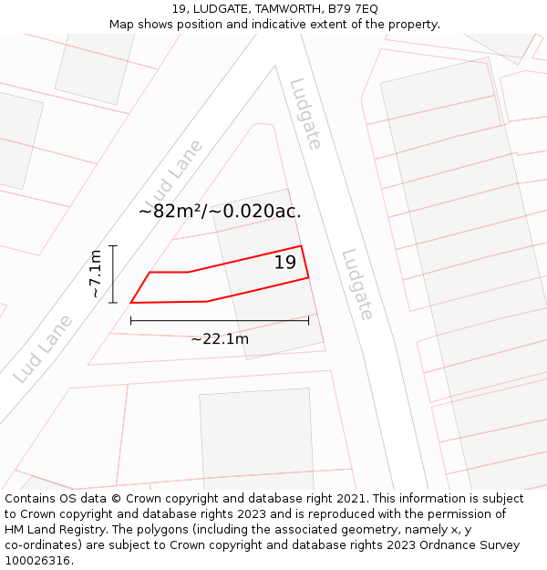 19, LUDGATE, TAMWORTH, B79 7EQ: Plot and title map