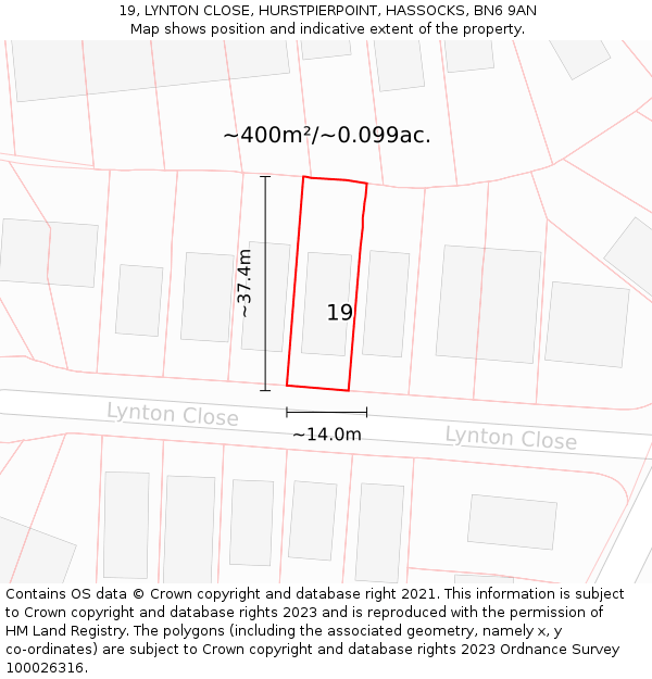 19, LYNTON CLOSE, HURSTPIERPOINT, HASSOCKS, BN6 9AN: Plot and title map