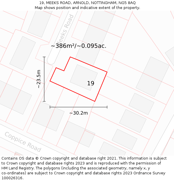 19, MEEKS ROAD, ARNOLD, NOTTINGHAM, NG5 8AQ: Plot and title map