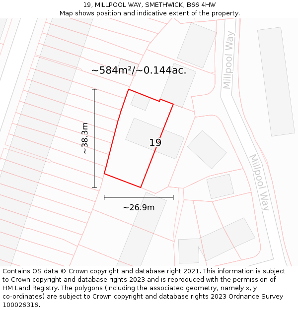 19, MILLPOOL WAY, SMETHWICK, B66 4HW: Plot and title map