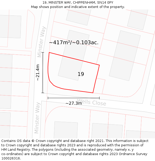 19, MINSTER WAY, CHIPPENHAM, SN14 0PY: Plot and title map