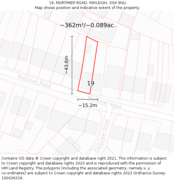 19, MORTIMER ROAD, RAYLEIGH, SS6 9NU: Plot and title map