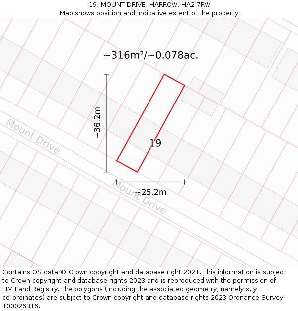 19, MOUNT DRIVE, HARROW, HA2 7RW: Plot and title map