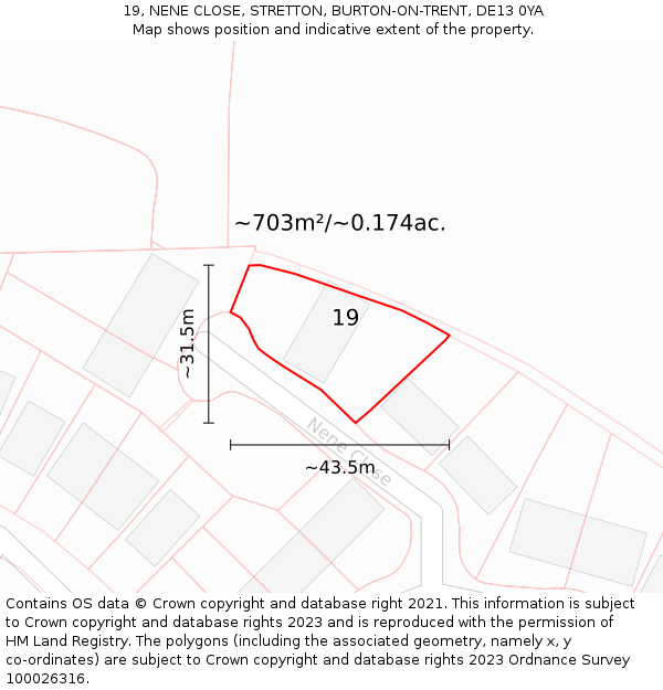 19, NENE CLOSE, STRETTON, BURTON-ON-TRENT, DE13 0YA: Plot and title map
