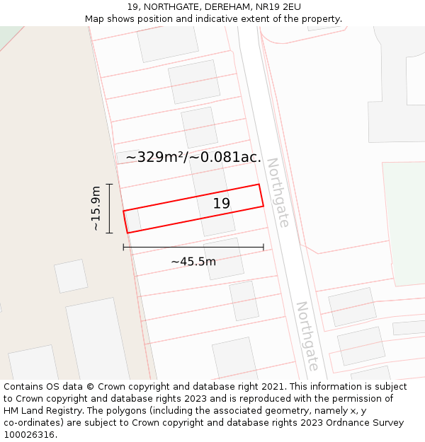 19, NORTHGATE, DEREHAM, NR19 2EU: Plot and title map