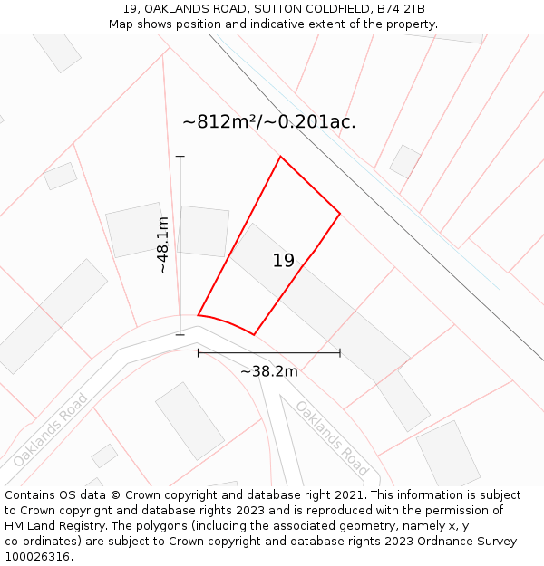 19, OAKLANDS ROAD, SUTTON COLDFIELD, B74 2TB: Plot and title map