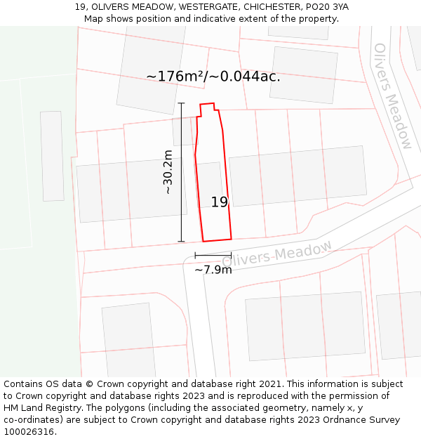 19, OLIVERS MEADOW, WESTERGATE, CHICHESTER, PO20 3YA: Plot and title map