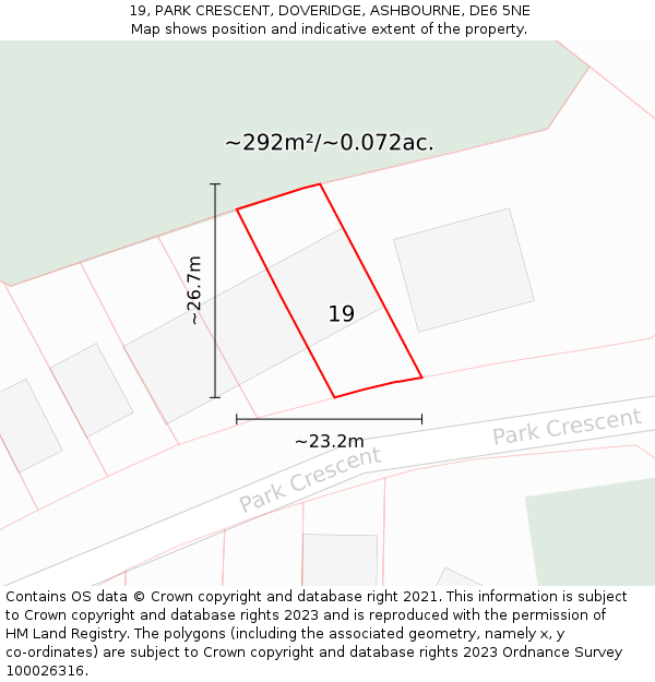 19, PARK CRESCENT, DOVERIDGE, ASHBOURNE, DE6 5NE: Plot and title map
