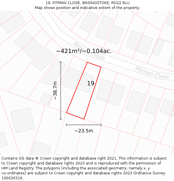 19, PITMAN CLOSE, BASINGSTOKE, RG22 6LU: Plot and title map