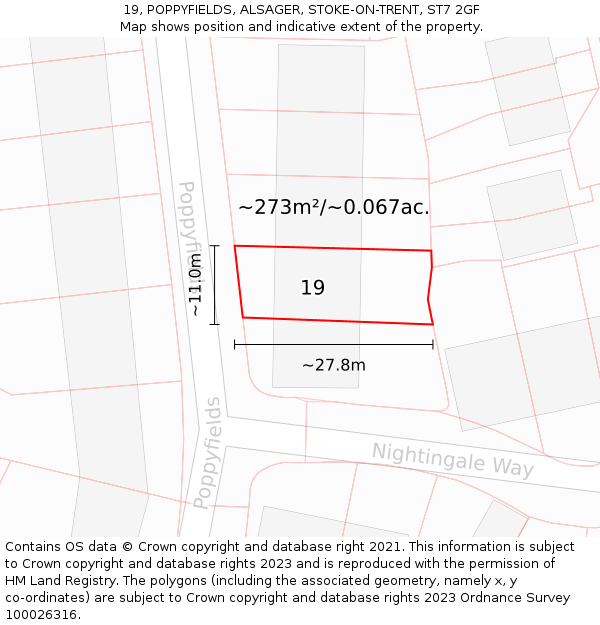 19, POPPYFIELDS, ALSAGER, STOKE-ON-TRENT, ST7 2GF: Plot and title map