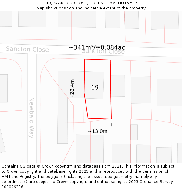 19, SANCTON CLOSE, COTTINGHAM, HU16 5LP: Plot and title map