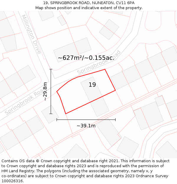 19, SPRINGBROOK ROAD, NUNEATON, CV11 6PA: Plot and title map