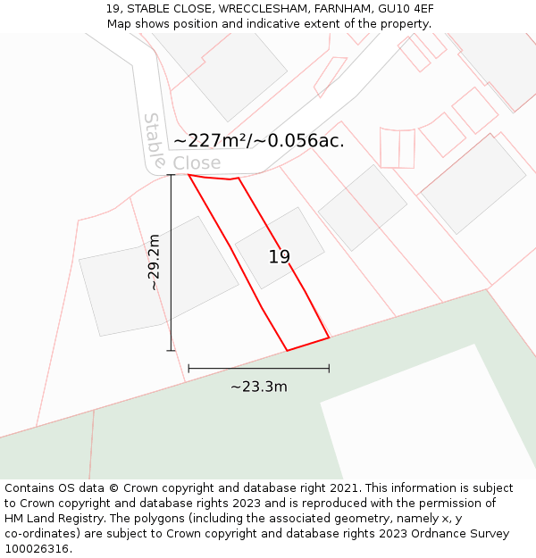 19, STABLE CLOSE, WRECCLESHAM, FARNHAM, GU10 4EF: Plot and title map