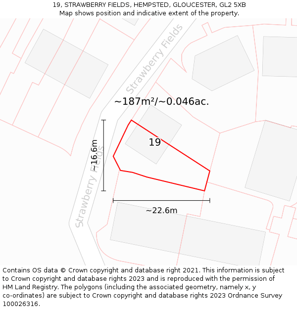 19, STRAWBERRY FIELDS, HEMPSTED, GLOUCESTER, GL2 5XB: Plot and title map