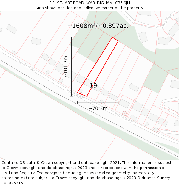 19, STUART ROAD, WARLINGHAM, CR6 9JH: Plot and title map