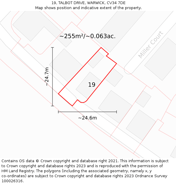 19, TALBOT DRIVE, WARWICK, CV34 7DE: Plot and title map