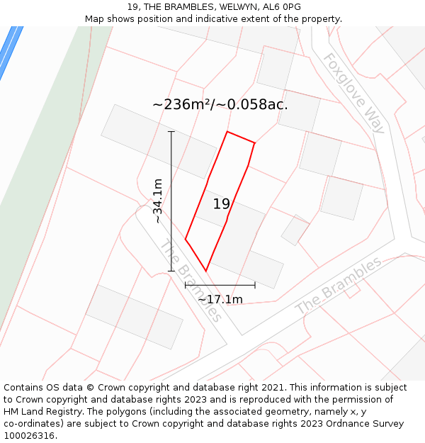 19, THE BRAMBLES, WELWYN, AL6 0PG: Plot and title map