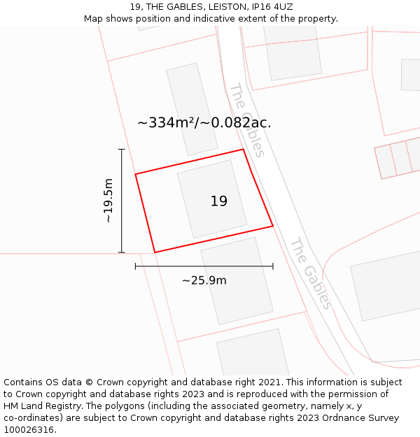 19, THE GABLES, LEISTON, IP16 4UZ: Plot and title map