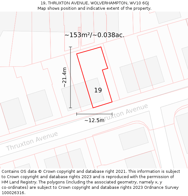19, THRUXTON AVENUE, WOLVERHAMPTON, WV10 6GJ: Plot and title map