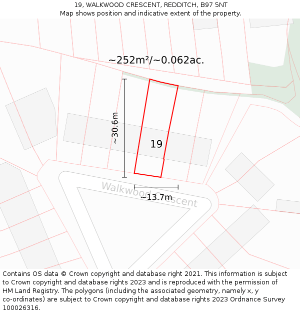 19, WALKWOOD CRESCENT, REDDITCH, B97 5NT: Plot and title map