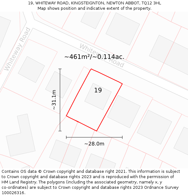 19, WHITEWAY ROAD, KINGSTEIGNTON, NEWTON ABBOT, TQ12 3HL: Plot and title map