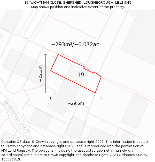 19, WIGHTMAN CLOSE, SHEPSHED, LOUGHBOROUGH, LE12 9NQ: Plot and title map