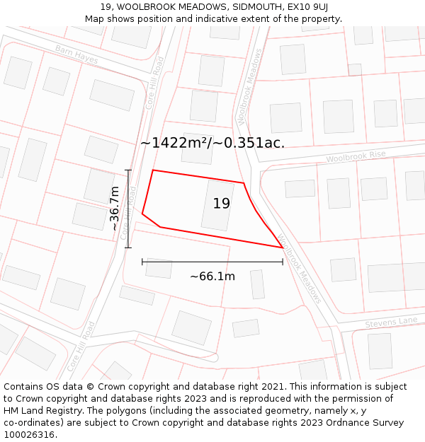 19, WOOLBROOK MEADOWS, SIDMOUTH, EX10 9UJ: Plot and title map