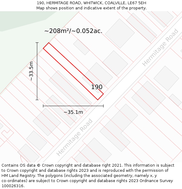 190, HERMITAGE ROAD, WHITWICK, COALVILLE, LE67 5EH: Plot and title map