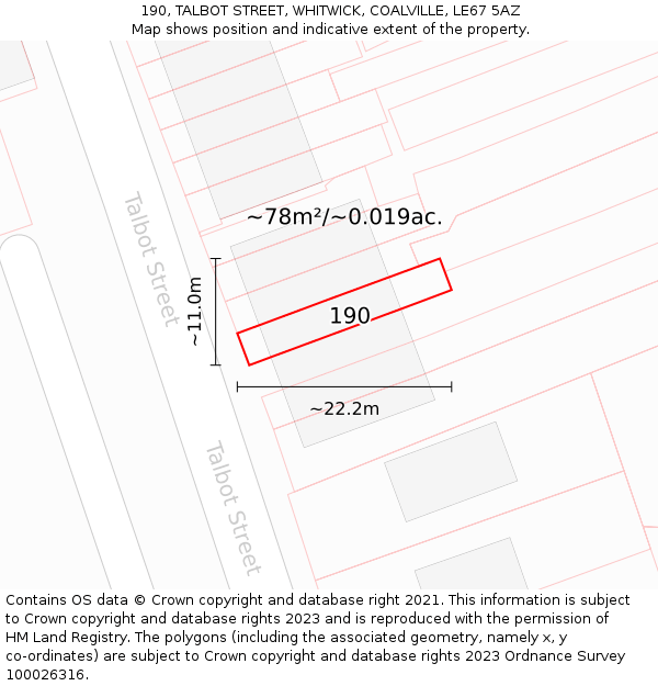 190, TALBOT STREET, WHITWICK, COALVILLE, LE67 5AZ: Plot and title map