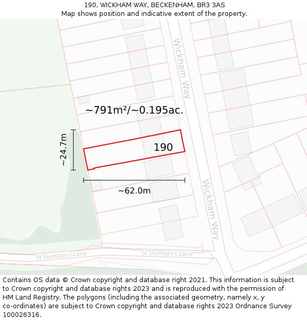 190, WICKHAM WAY, BECKENHAM, BR3 3AS: Plot and title map