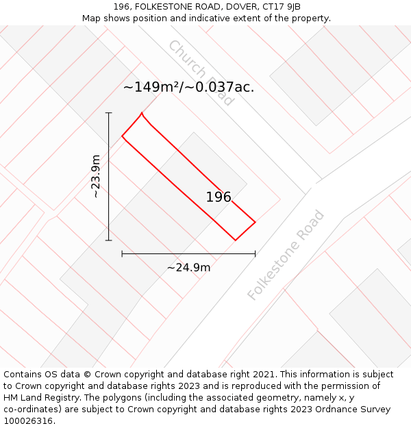 196, FOLKESTONE ROAD, DOVER, CT17 9JB: Plot and title map