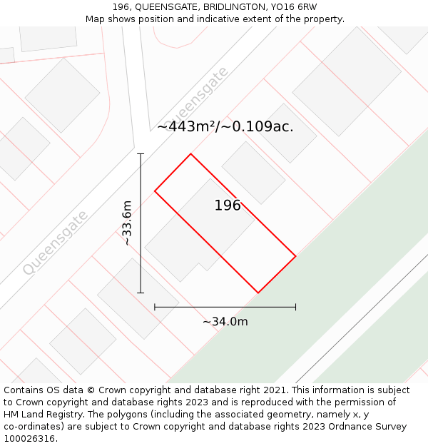 196, QUEENSGATE, BRIDLINGTON, YO16 6RW: Plot and title map