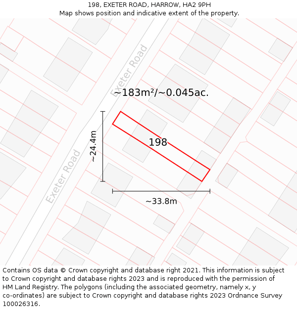 198, EXETER ROAD, HARROW, HA2 9PH: Plot and title map