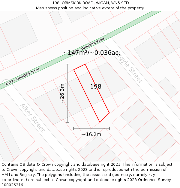 198, ORMSKIRK ROAD, WIGAN, WN5 9ED: Plot and title map