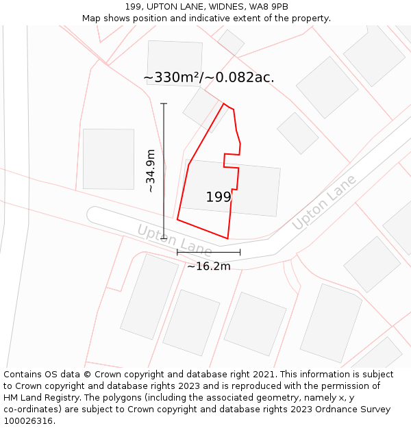199, UPTON LANE, WIDNES, WA8 9PB: Plot and title map