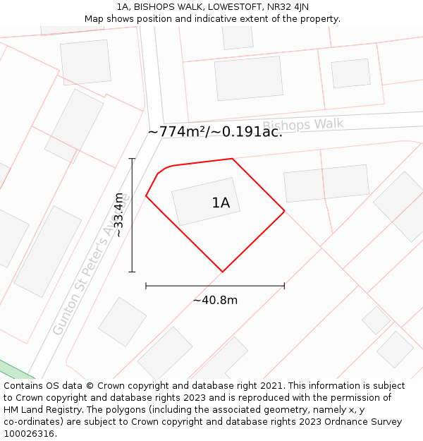 1A, BISHOPS WALK, LOWESTOFT, NR32 4JN: Plot and title map