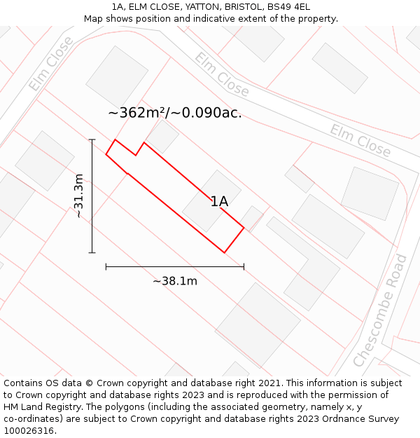 1A, ELM CLOSE, YATTON, BRISTOL, BS49 4EL: Plot and title map