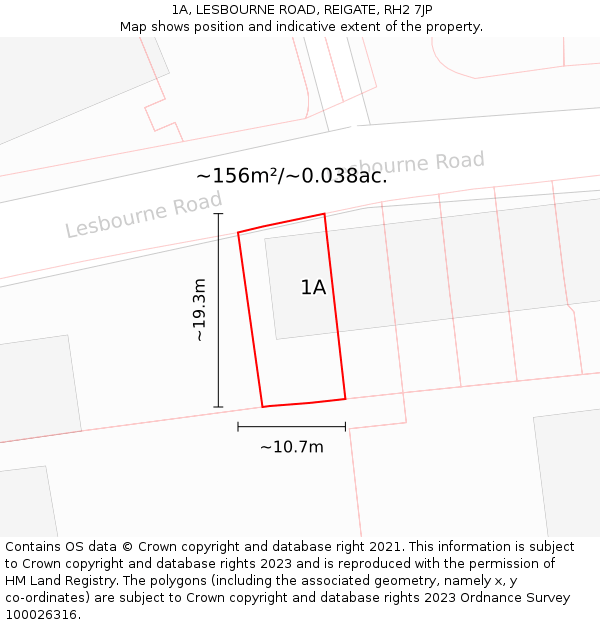 1A, LESBOURNE ROAD, REIGATE, RH2 7JP: Plot and title map