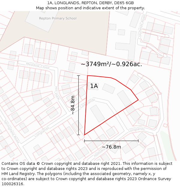 1A, LONGLANDS, REPTON, DERBY, DE65 6GB: Plot and title map