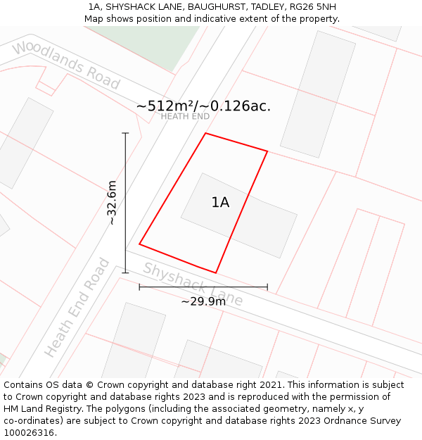 1A, SHYSHACK LANE, BAUGHURST, TADLEY, RG26 5NH: Plot and title map