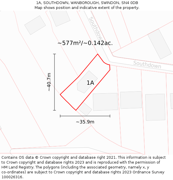 1A, SOUTHDOWN, WANBOROUGH, SWINDON, SN4 0DB: Plot and title map