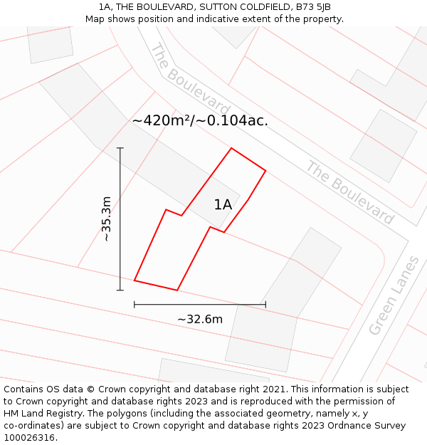 1A, THE BOULEVARD, SUTTON COLDFIELD, B73 5JB: Plot and title map