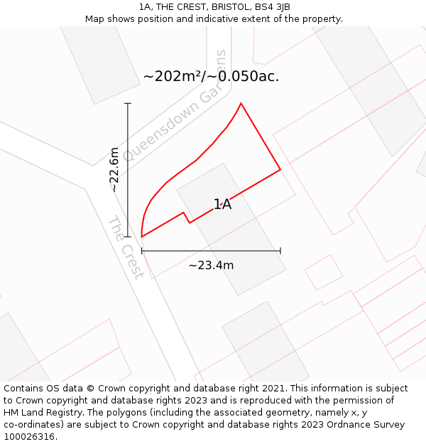1A, THE CREST, BRISTOL, BS4 3JB: Plot and title map