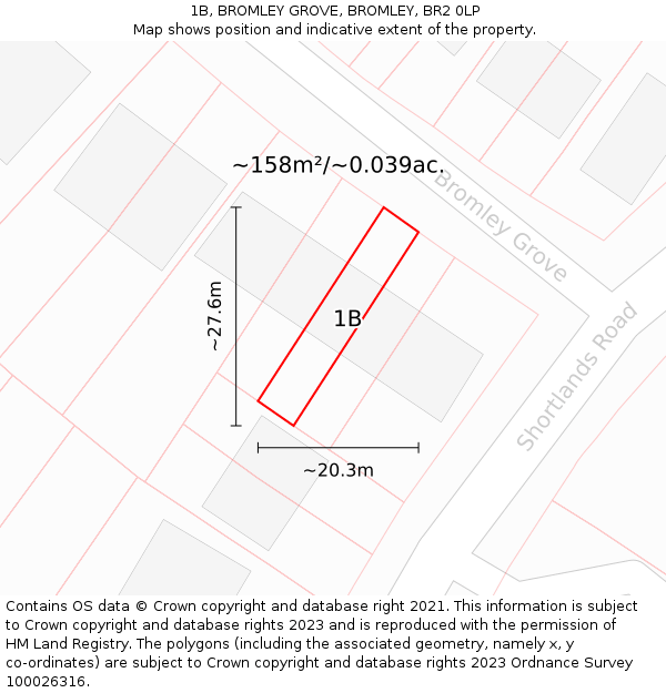 1B, BROMLEY GROVE, BROMLEY, BR2 0LP: Plot and title map