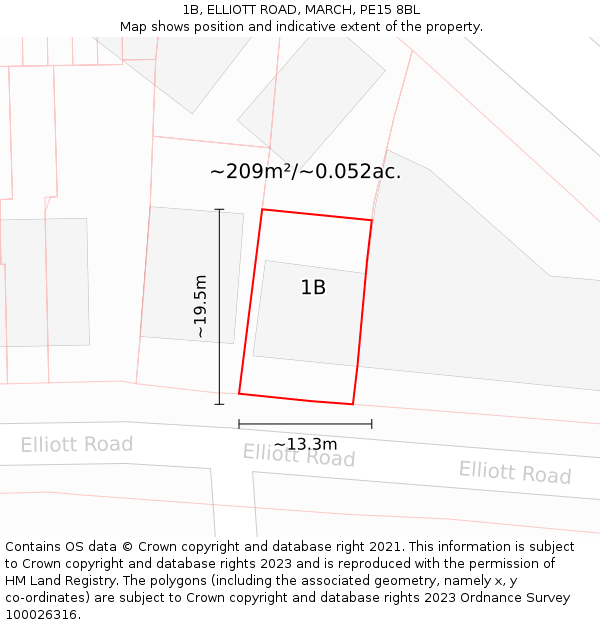 1B, ELLIOTT ROAD, MARCH, PE15 8BL: Plot and title map