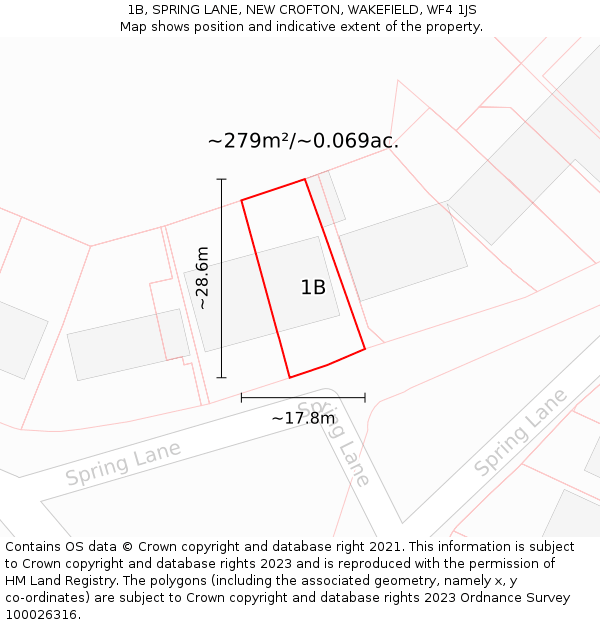 1B, SPRING LANE, NEW CROFTON, WAKEFIELD, WF4 1JS: Plot and title map