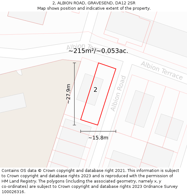 2, ALBION ROAD, GRAVESEND, DA12 2SR: Plot and title map