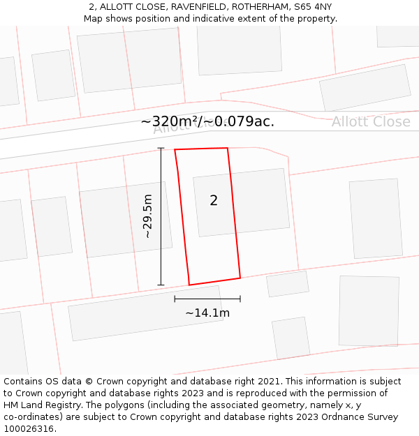2, ALLOTT CLOSE, RAVENFIELD, ROTHERHAM, S65 4NY: Plot and title map