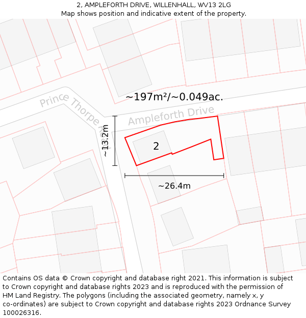 2, AMPLEFORTH DRIVE, WILLENHALL, WV13 2LG: Plot and title map