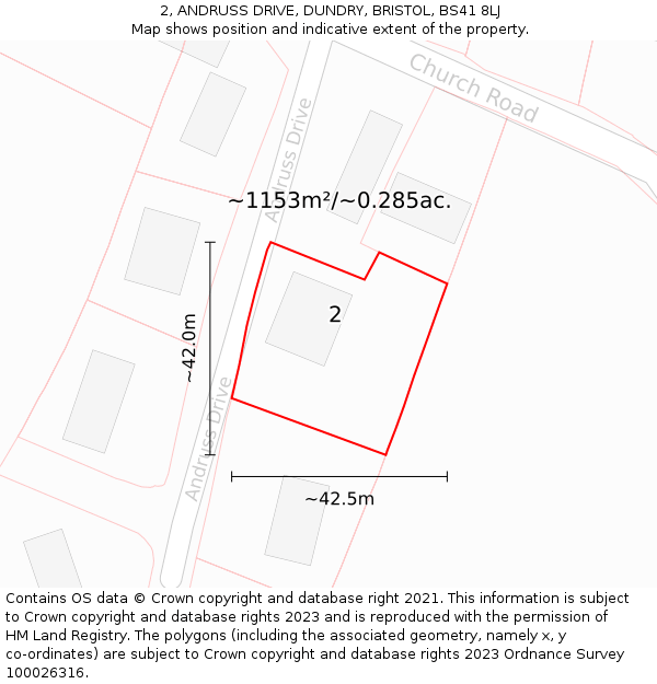 2, ANDRUSS DRIVE, DUNDRY, BRISTOL, BS41 8LJ: Plot and title map